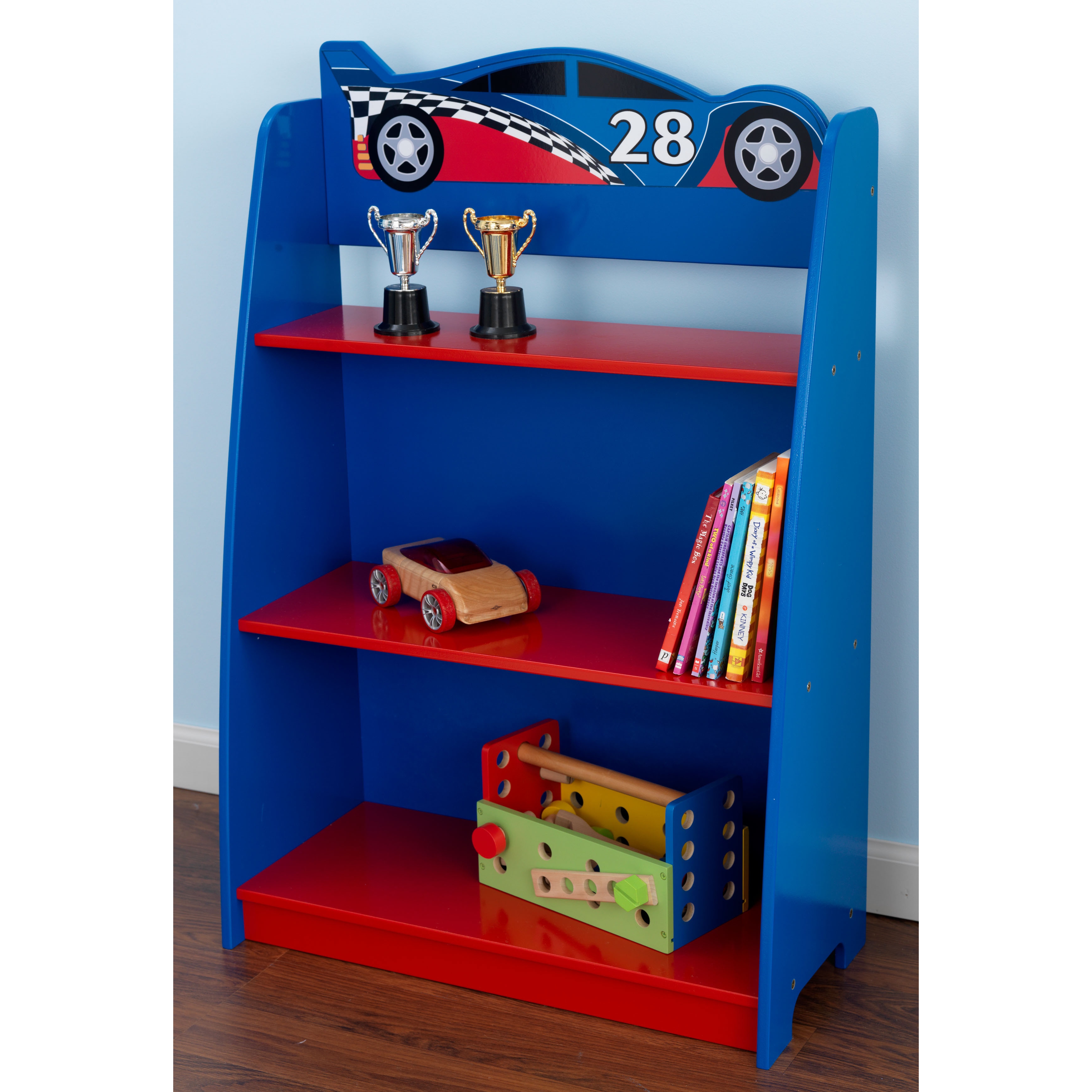 Shop Kidkraft Red And Blue Race Car Bookshelf Overstock 9294773