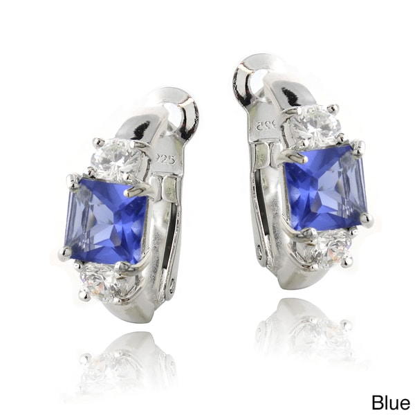 Icz Stonez Sterling Silver Princess Colored CZ Earrings ICZ Stonez Cubic Zirconia Earrings