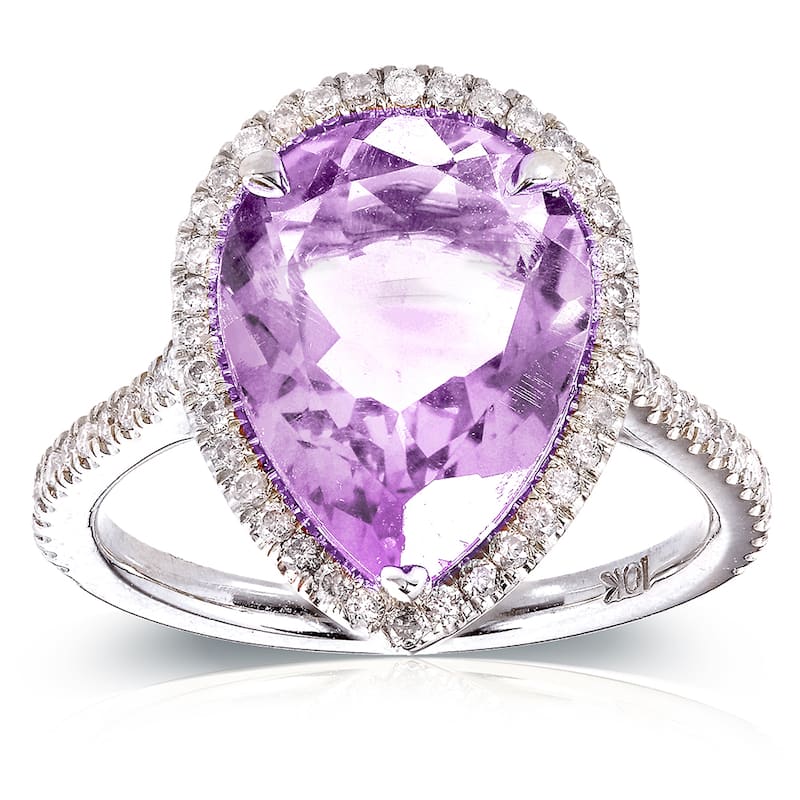 Annello by Kobelli 10k White Gold Pear-shape Lavender Amethyst and 1/3ct TDW Diamond Halo Ring - 4