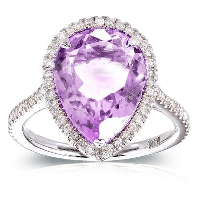 Annello by Kobelli 10k White Gold Pear-shape Lavender Amethyst and 1/3ct TDW Diamond Halo Ring