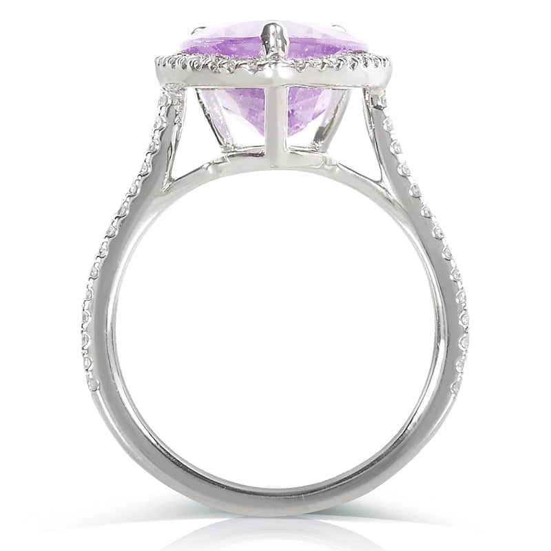 Annello by Kobelli 10k White Gold Pear-shape Lavender Amethyst and 1/3ct TDW Diamond Halo Ring