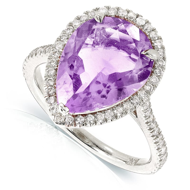Annello by Kobelli 10k White Gold Pear-shape Lavender Amethyst and 1/3ct TDW Diamond Halo Ring