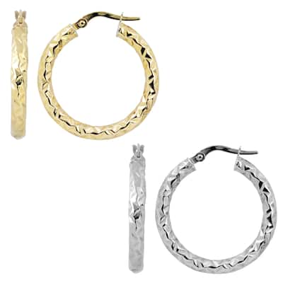 Fremada 10k Gold 20mm Diamond-cut Round Hoop Earrings