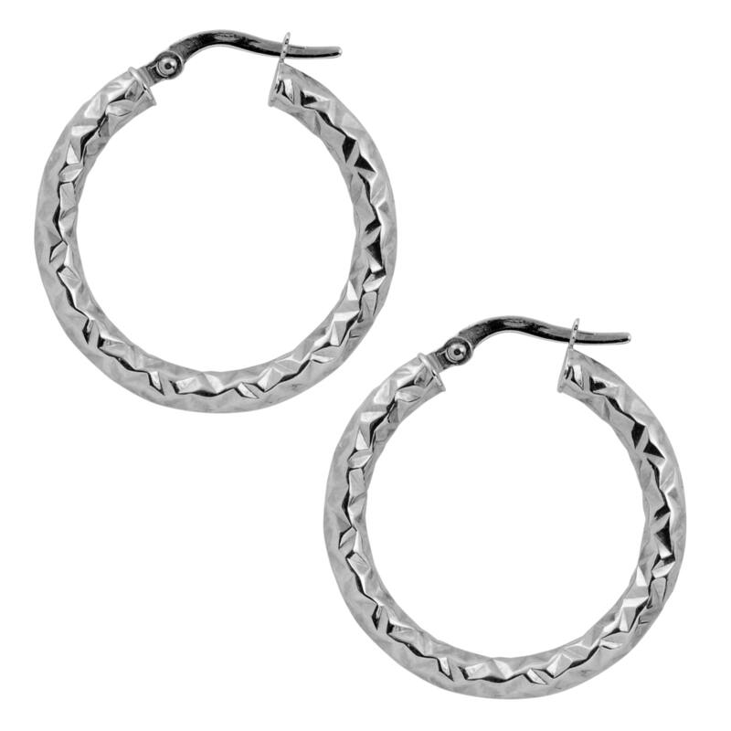 Fremada 10k Gold 20mm Diamond-cut Round Hoop Earrings - White - White