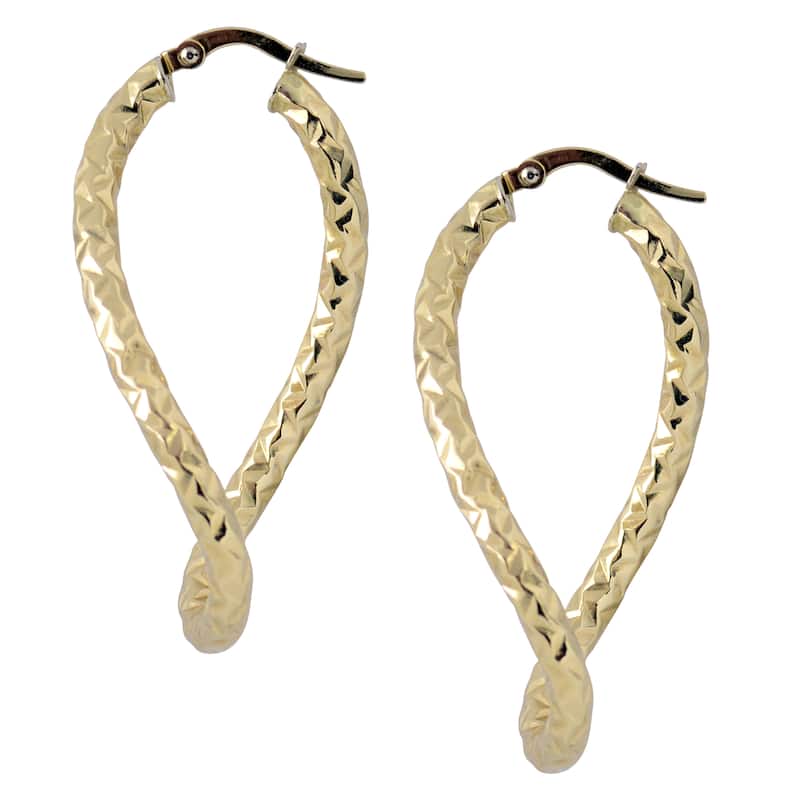 Fremada 10k Yellow or White Gold Diamond-cut Twist Oval Hoop Earrings - Yellow - Yellow