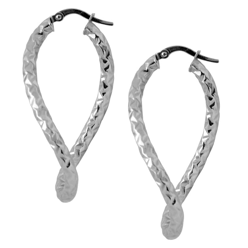 Fremada 10k Yellow or White Gold Diamond-cut Twist Oval Hoop Earrings