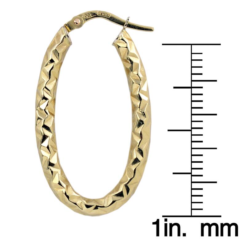Fremada 10k Yellow or White Gold 3x25-mm Diamond-cut Oval Hoop Earrings
