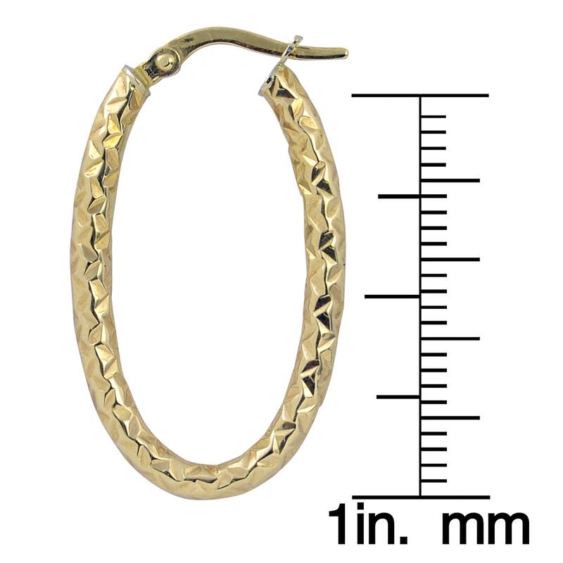Fremada 10k Yellow or White Gold 2.5x25-mm Diamond-cut Oval Hoop Earrings