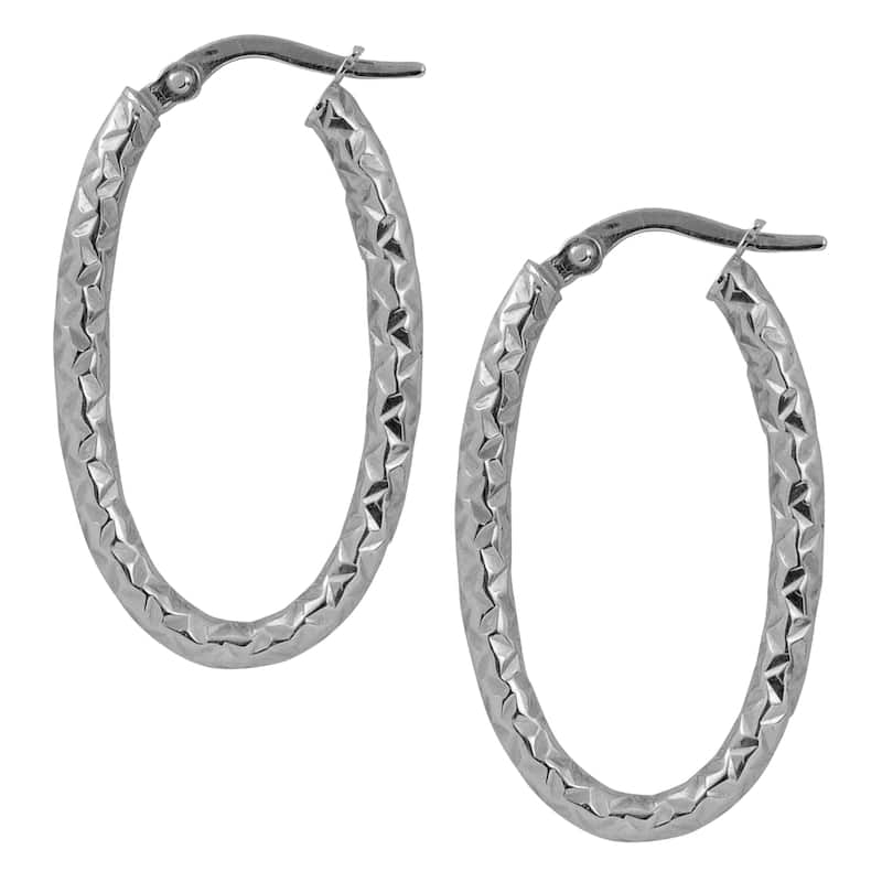 Fremada 10k Yellow or White Gold 2.5x25-mm Diamond-cut Oval Hoop Earrings