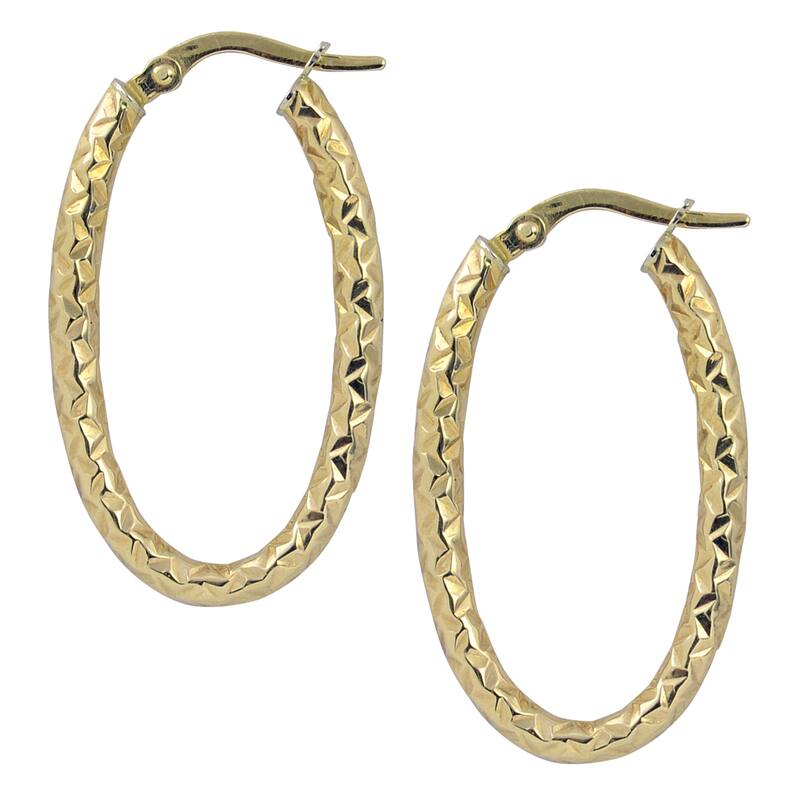 Fremada 10k Yellow or White Gold 2.5x25-mm Diamond-cut Oval Hoop Earrings - Yellow - Yellow