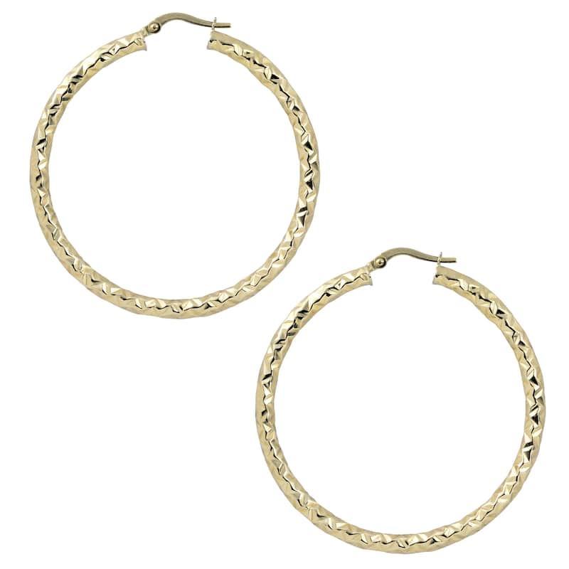 Fremada 10k White or Yellow Gold 3x40-mm Diamond-cut Round Hoop Earrings - Yellow - Yellow