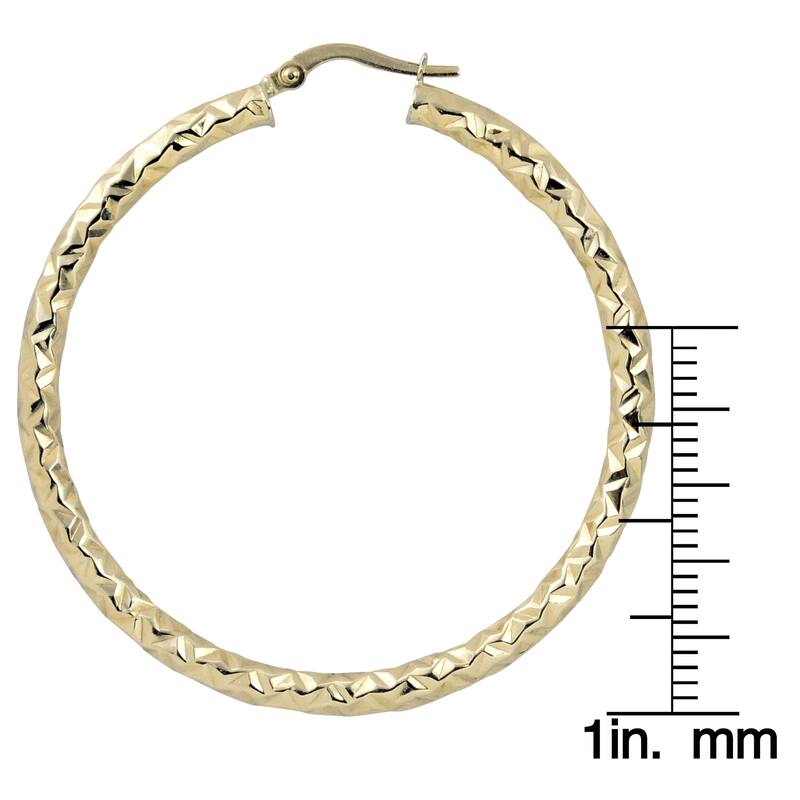 Fremada 10k White or Yellow Gold 3x40-mm Diamond-cut Round Hoop Earrings