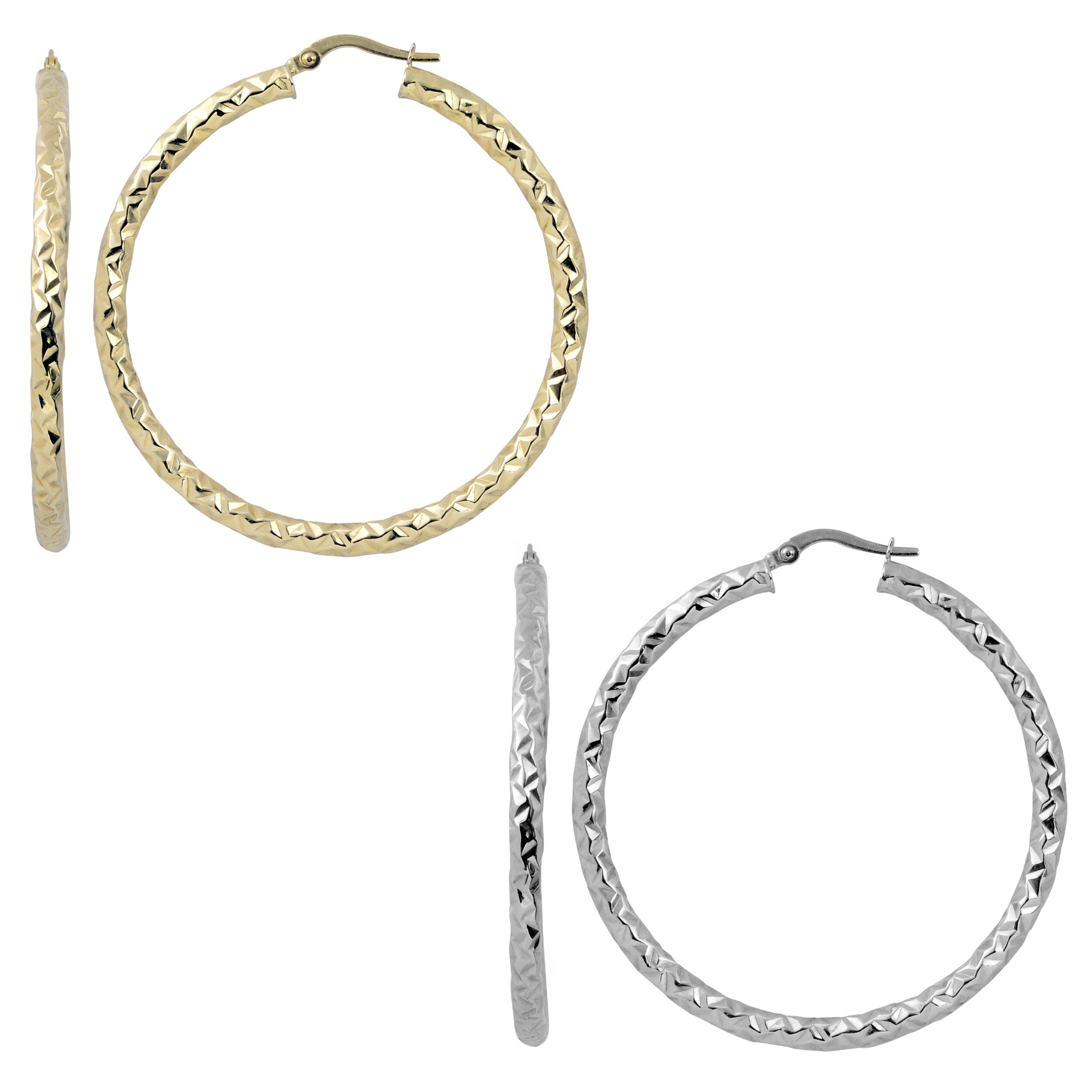 23mm x 23mm Solid 14k White Gold Polished and Diamond-Cut Hoop Earrings 