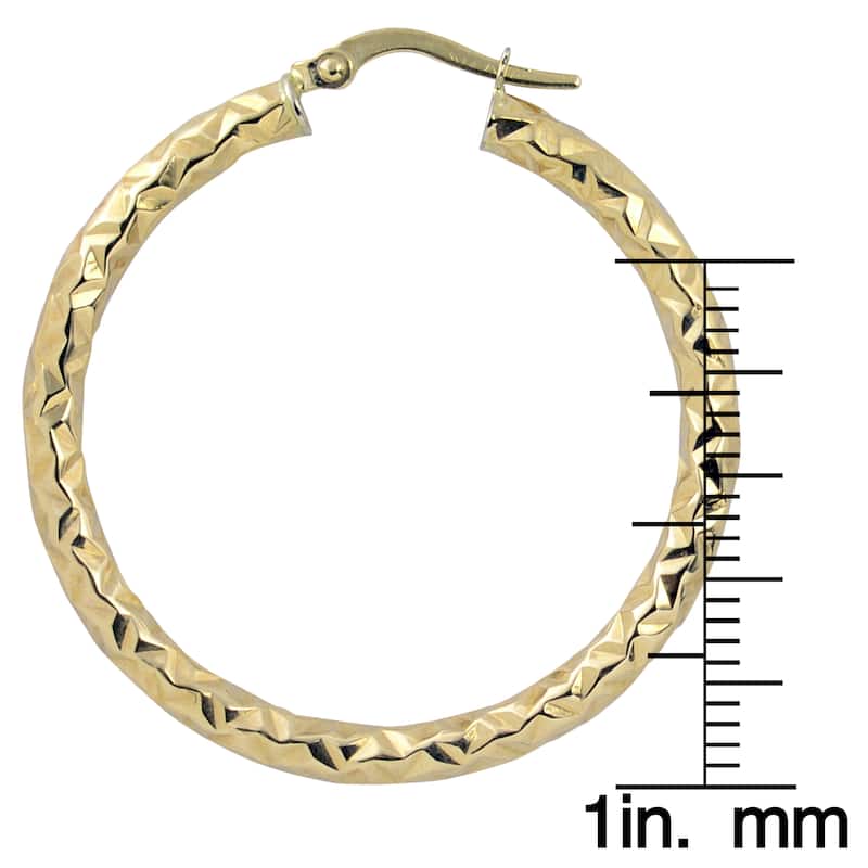 Fremada 10k Yellow or White Gold 3x30-mm Diamond-cut Round Hoop Earrings