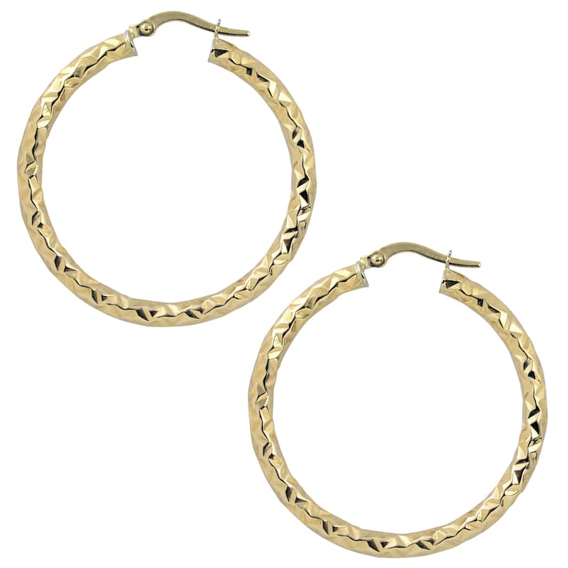 Fremada 10k Yellow or White Gold 3x30-mm Diamond-cut Round Hoop Earrings - Yellow - Yellow