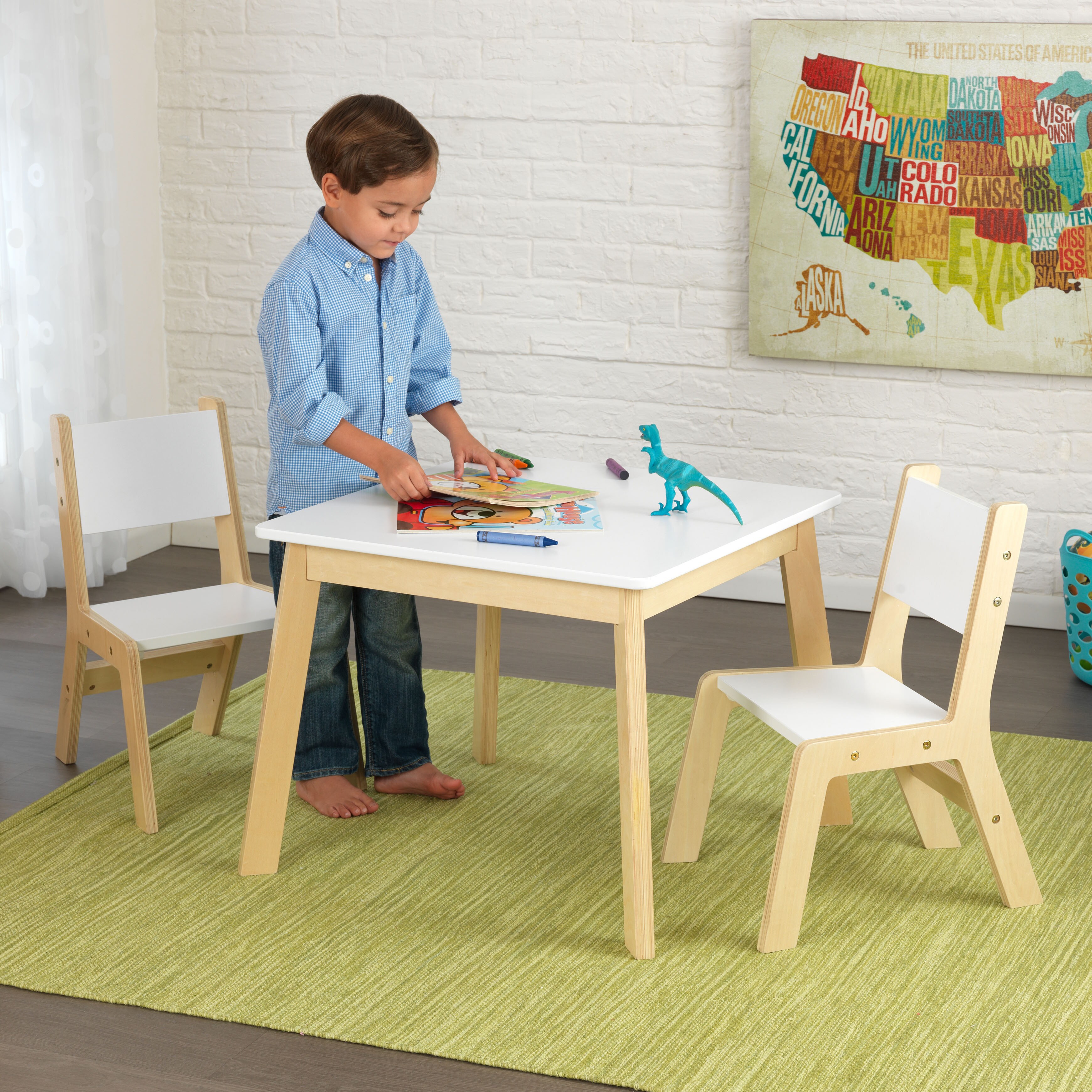 Shop Kidkraft 3 Piece White And Natural Modern Table And Chair Set