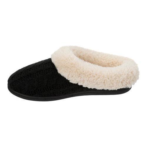 Women's Dearfoams Cable Knit Clog Slipper with Plush Cuff Black - Free ...