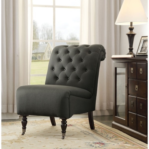 Linon Sophie Grey Fabric Tufted Back Accent Chair, Black Legs - Free Shipping Today - Overstock ...