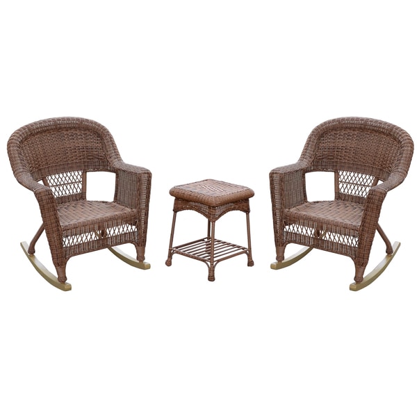 piece Honey Rocker Wicker Chair Set with Cushions  