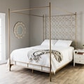 Retro Glitz Brushed Goldtone Quatrefoil Queen Canopy Bed