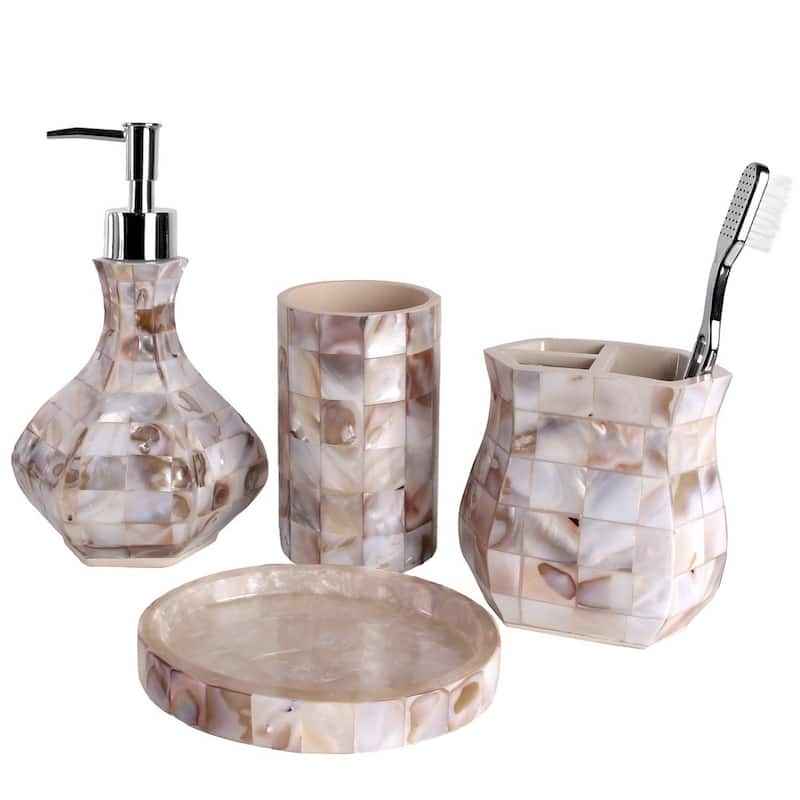 Creative Scents Milano Mother Of Pearls Bathroom Accessories Set Of 4 