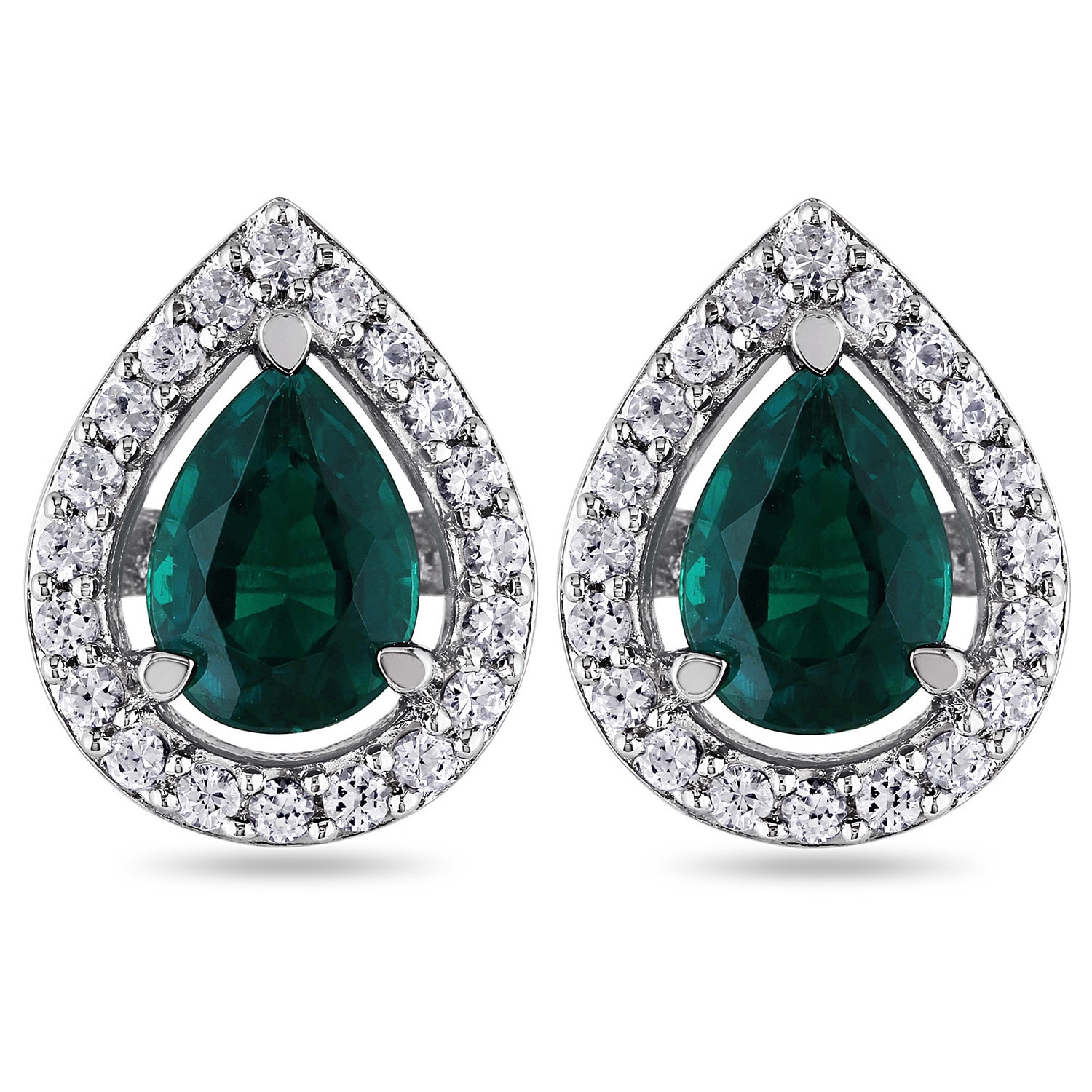 Miadora Silver Created Emerald and White Sapphire Earrings