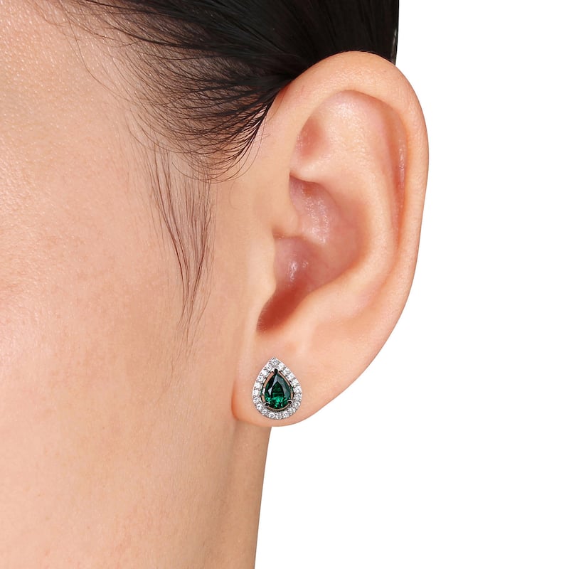 Miadora Silver Created Emerald and White Sapphire Earrings