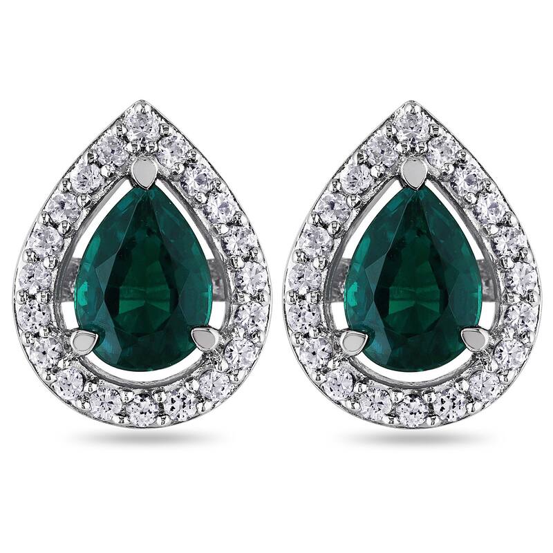 Miadora Silver Created Emerald and White Sapphire Earrings