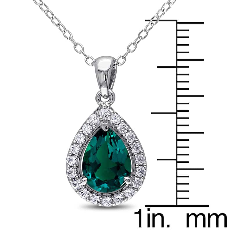 Miadora Silver Created Emerald and White Sapphire Necklace