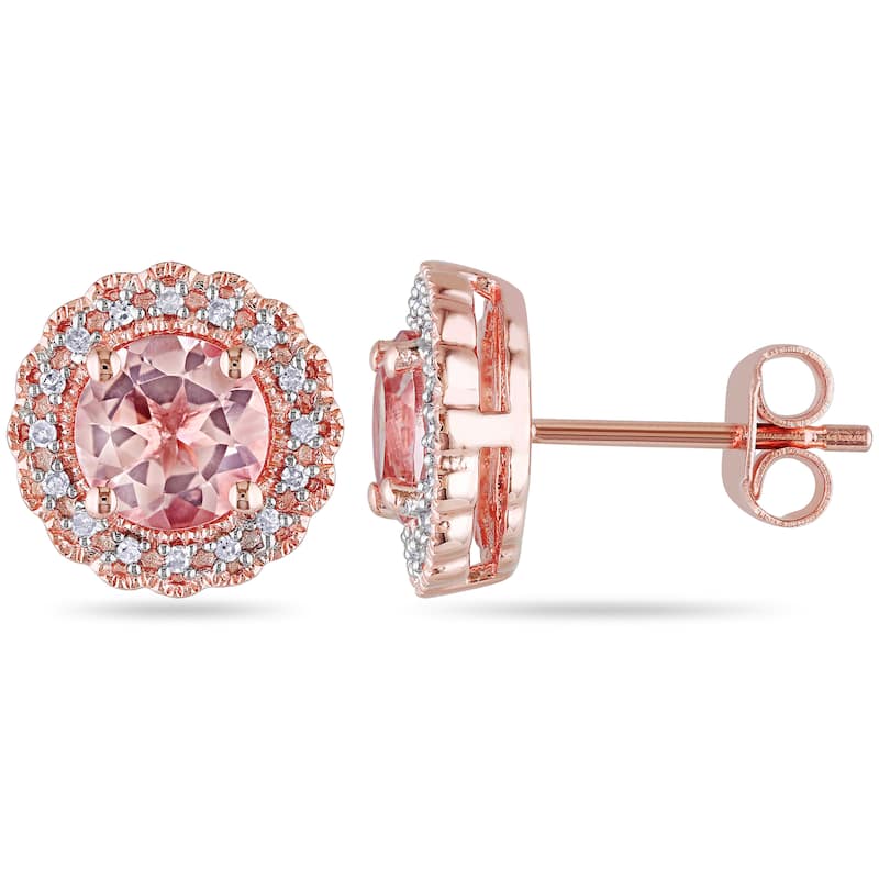 Miadora Roseplated Silver Morganite and 1/10ct TDW Diamond Earrings (H-I, I2-I3)