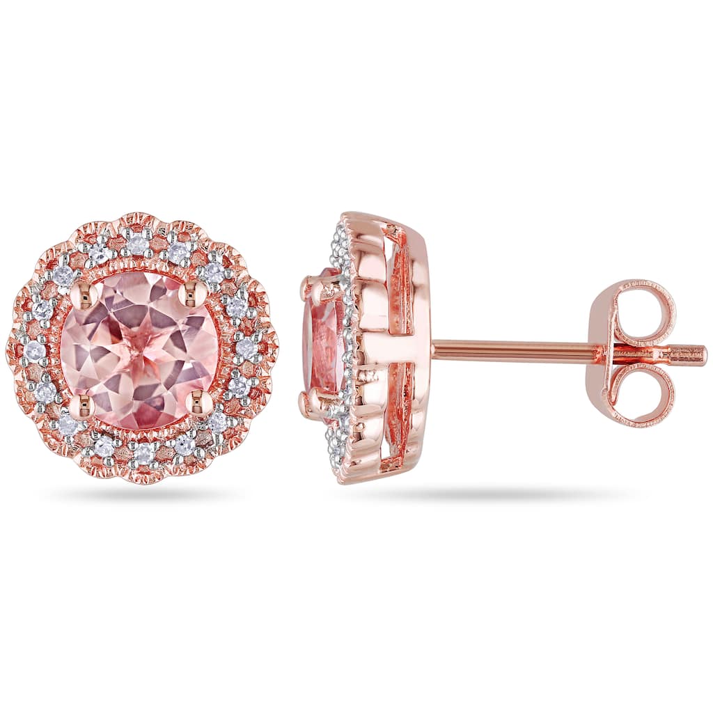 Miadora Roseplated Silver Morganite and 1/10ct TDW Diamond Earrings (H-I, I2-I3)