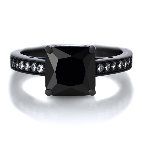 Shop Black Rhodium-plated Sterling Silver Black Princess-cut Cubic ...