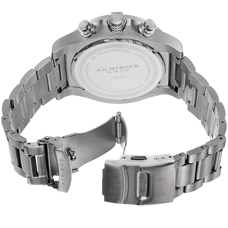Akribos XXIV Men's Chronograph Quartz Stainless Steel Silver-Tone Bracelet Watch