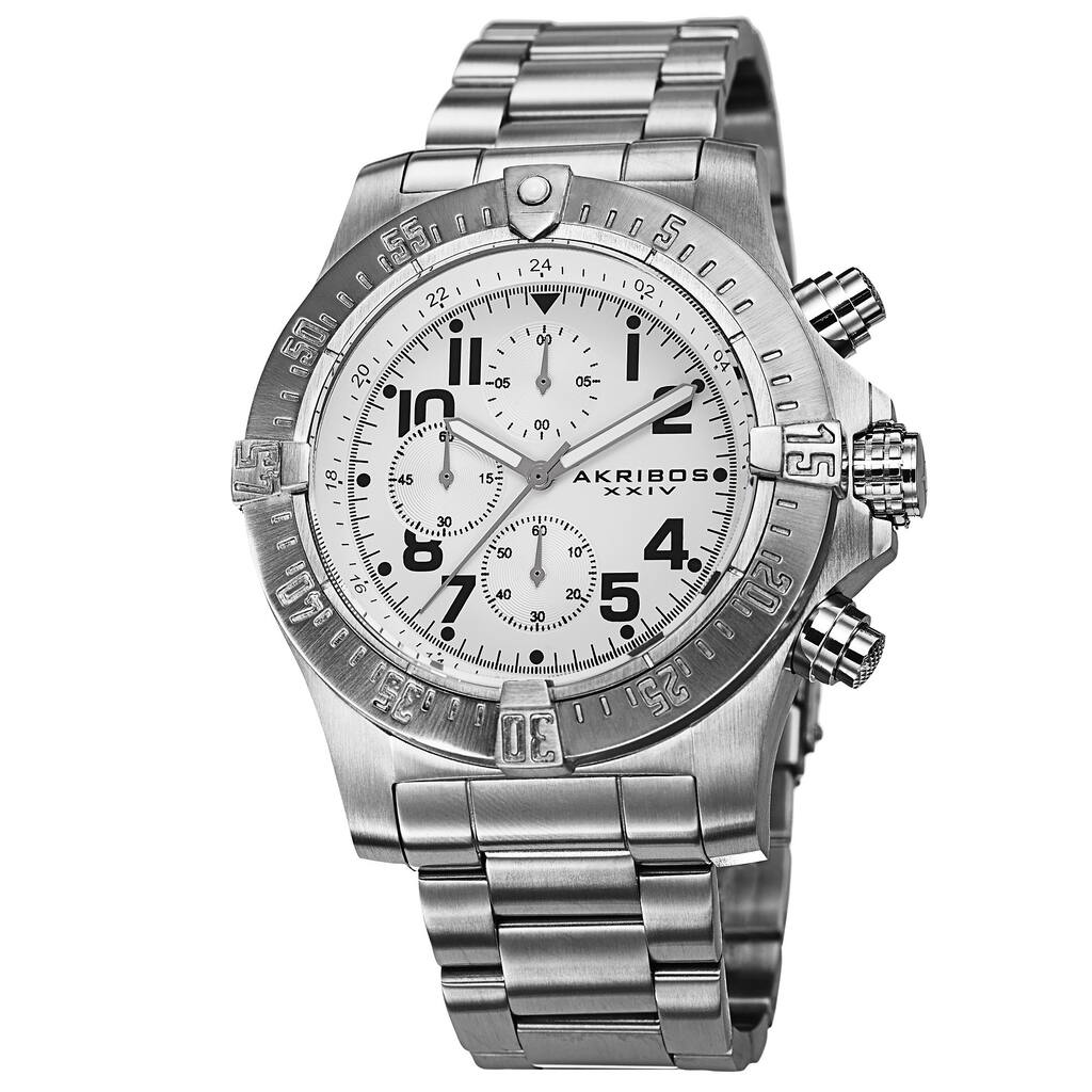 Akribos XXIV Men's Chronograph Quartz Stainless Steel Silver-Tone Bracelet Watch
