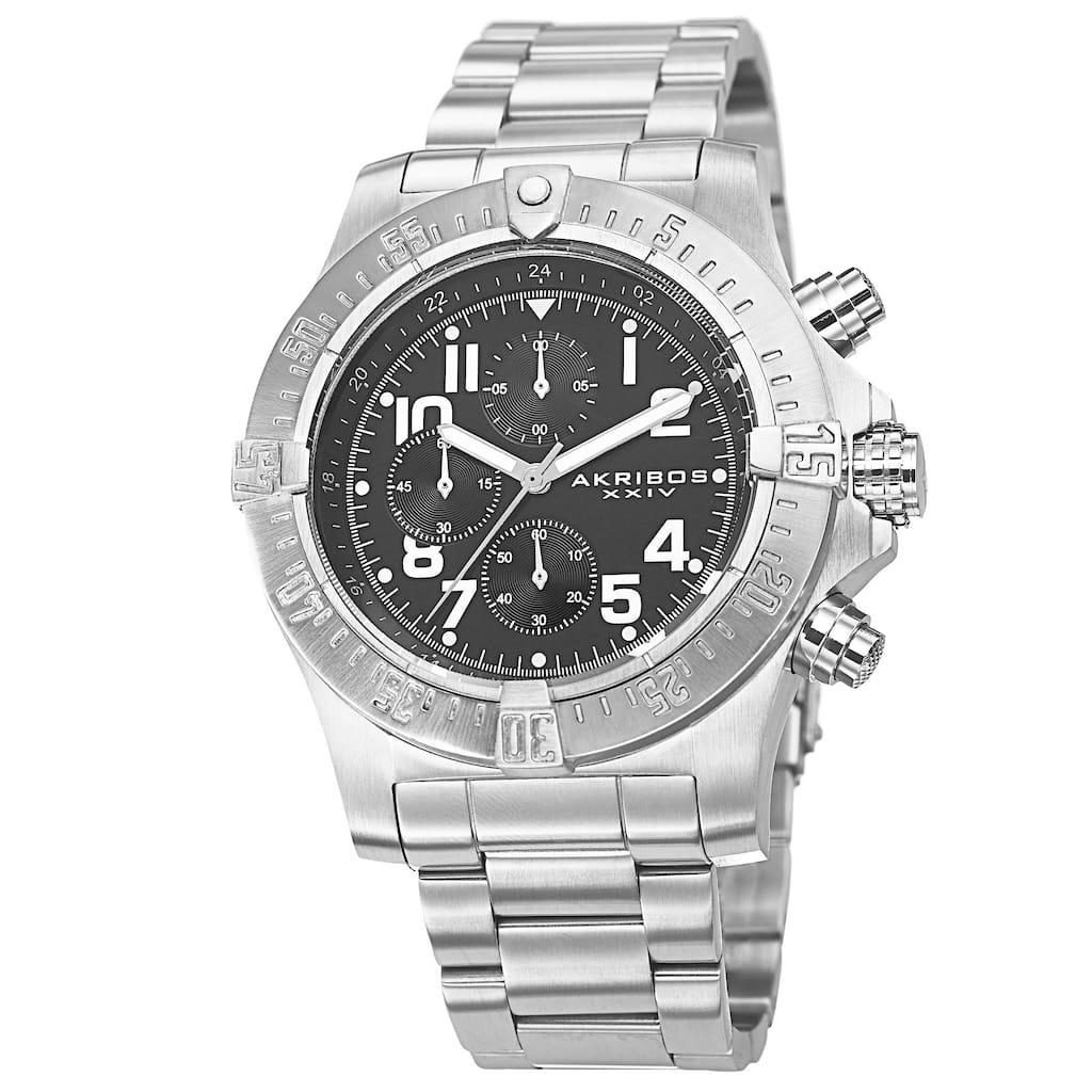 Akribos XXIV Men's Chronograph Quartz Stainless Steel Silver-Tone Bracelet Watch