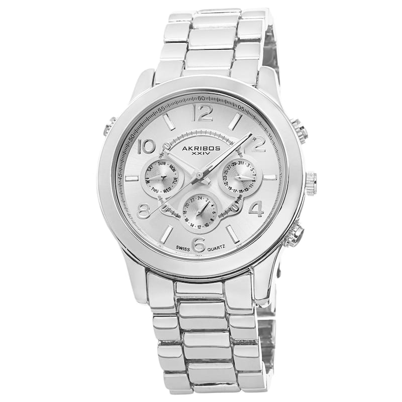 Akribos XXIV Women's Quartz Diamond/Multifunction Silver-Tone Bracelet Watch Set