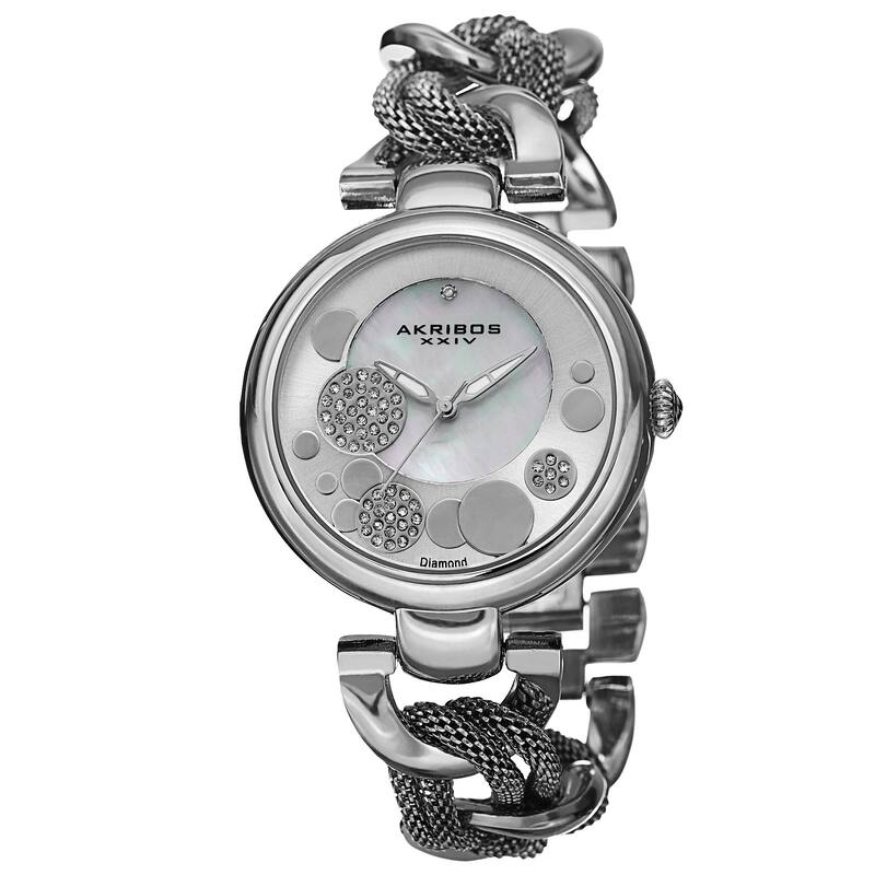 Akribos XXIV Women's Quartz Diamond/Multifunction Silver-Tone Bracelet Watch Set