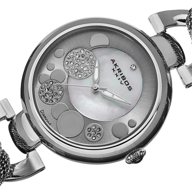 Akribos XXIV Women's Quartz Diamond/Multifunction Silver-Tone Bracelet Watch Set