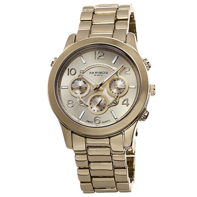 Akribos XXIV Women's Quartz Diamond/Multifunction Gold-Tone Bracelet Watch Set
