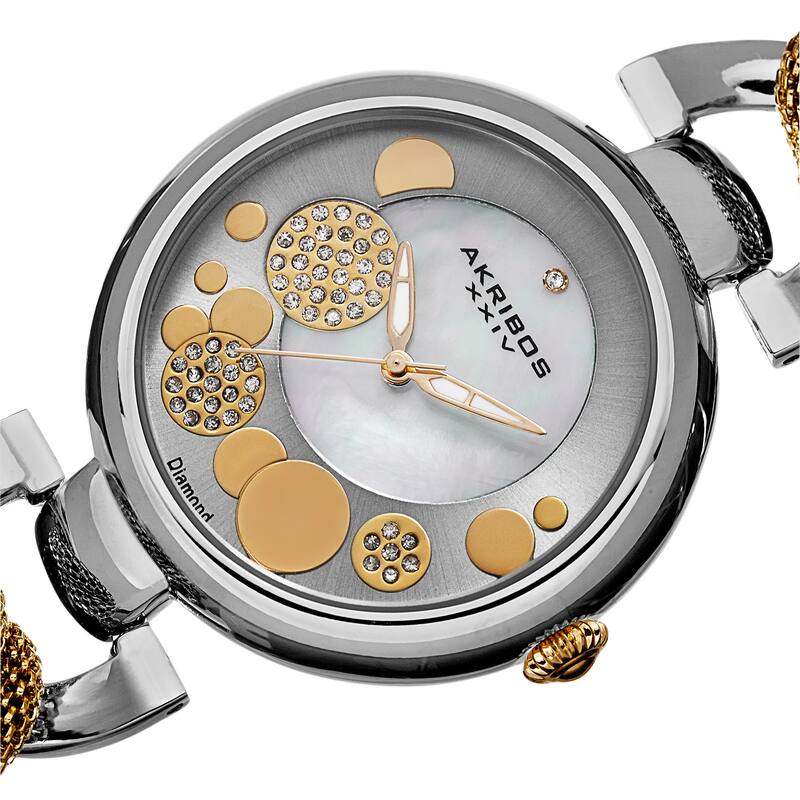 Akribos XXIV Women's Quartz Diamond/Multifunction Gold-Tone Bracelet Watch Set