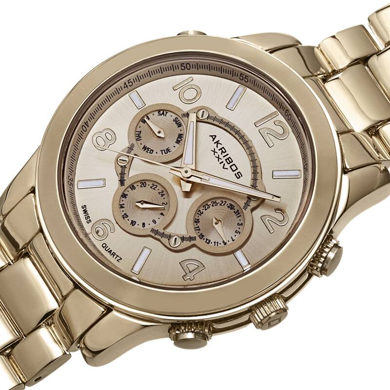 Akribos XXIV Women's Quartz Diamond/Multifunction Gold-Tone Bracelet Watch Set
