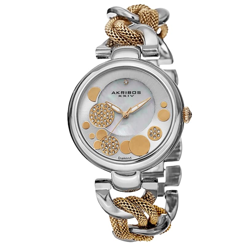 Akribos XXIV Women's Quartz Diamond/Multifunction Gold-Tone Bracelet Watch Set