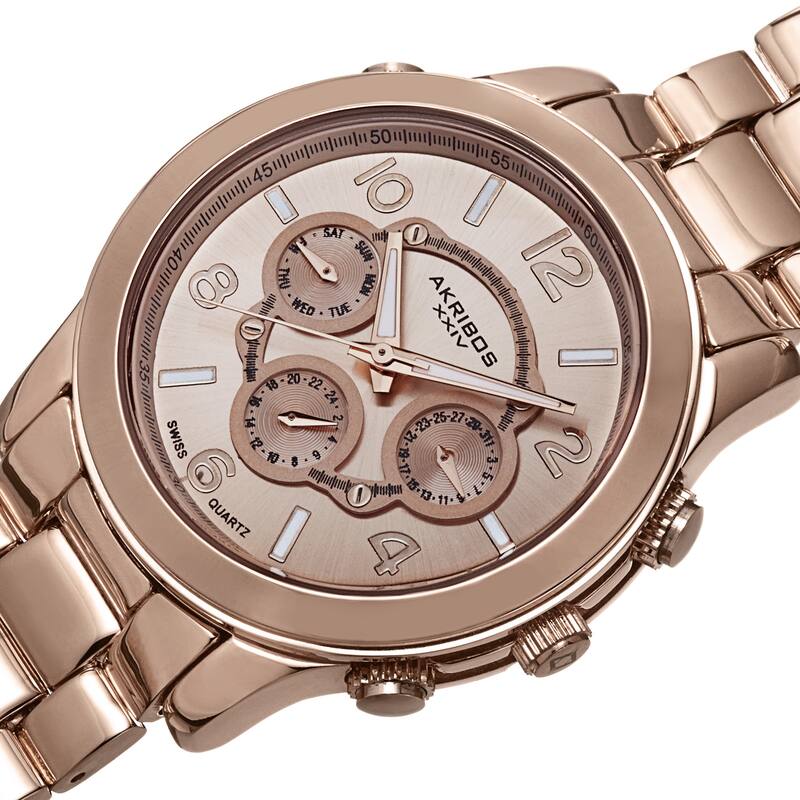 Akribos XXIV Women's Quartz Diamond/Multifunction Rose-Tone Bracelet Watch Set