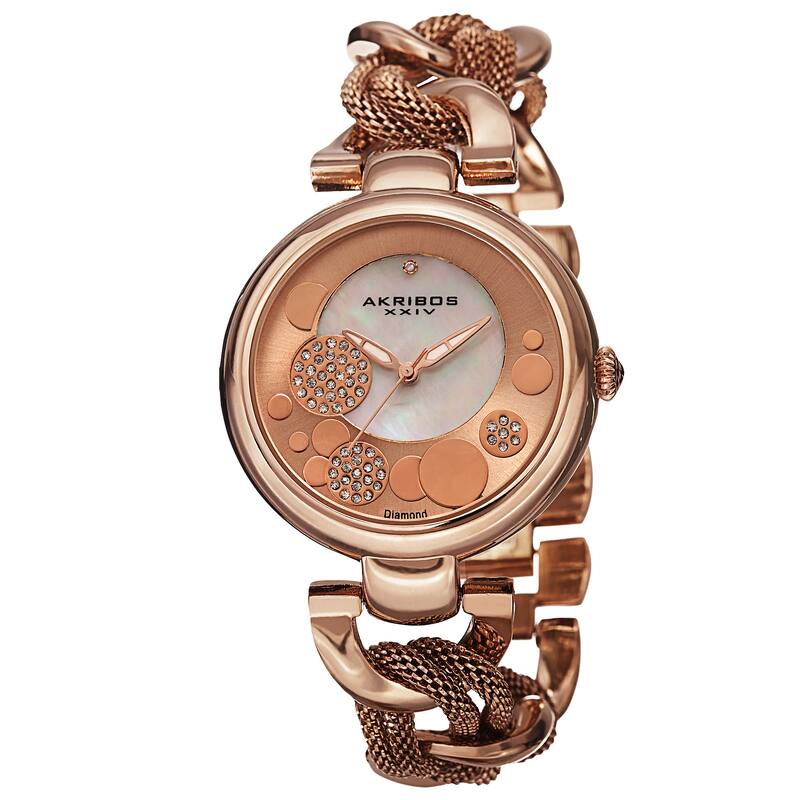 Akribos XXIV Women's Quartz Diamond/Multifunction Rose-Tone Bracelet Watch Set