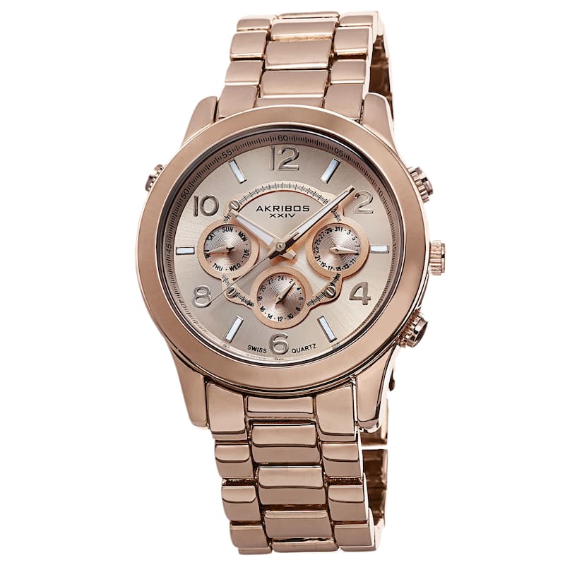 Akribos XXIV Women's Quartz Diamond/Multifunction Rose-Tone Bracelet Watch Set