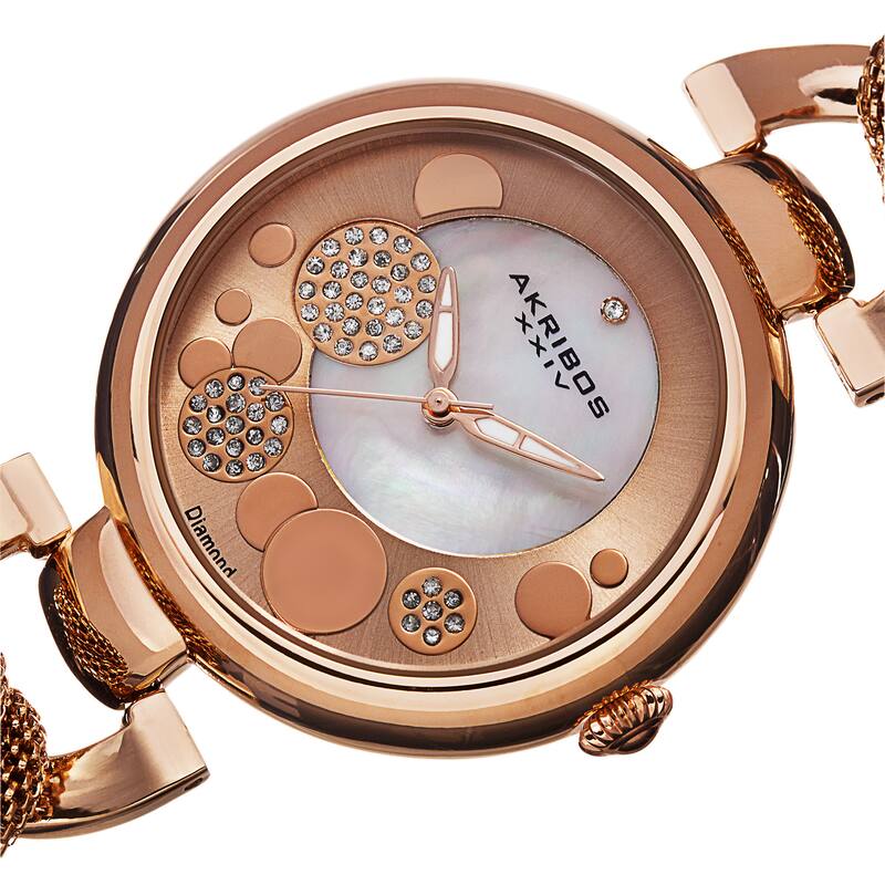 Akribos XXIV Women's Quartz Diamond/Multifunction Rose-Tone Bracelet Watch Set