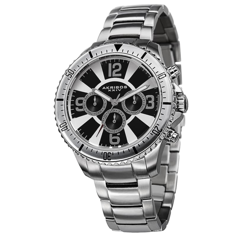 Akribos XXIV Men's Multifunction Swiss Quartz Stainless Steel Silver-Tone Bracelet Watch