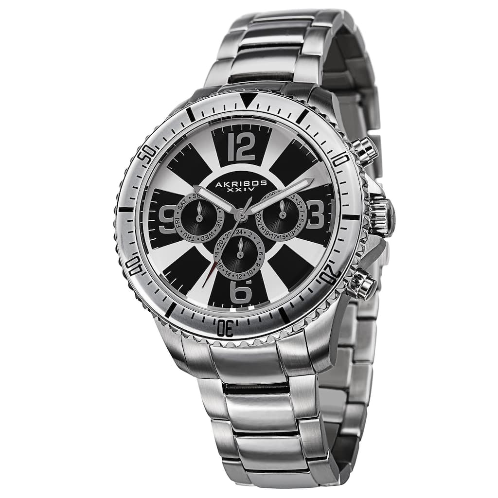 Akribos XXIV Men's Multifunction Swiss Quartz Stainless Steel Silver-Tone Bracelet Watch