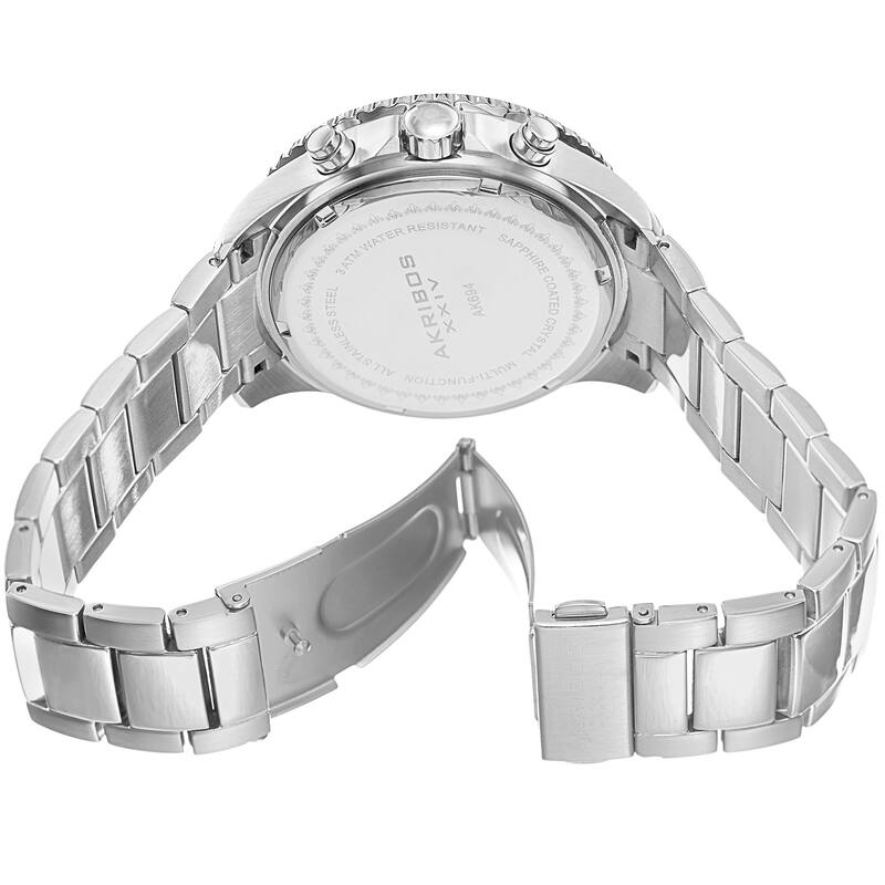 Akribos XXIV Men's Multifunction Swiss Quartz Stainless Steel Silver-Tone Bracelet Watch
