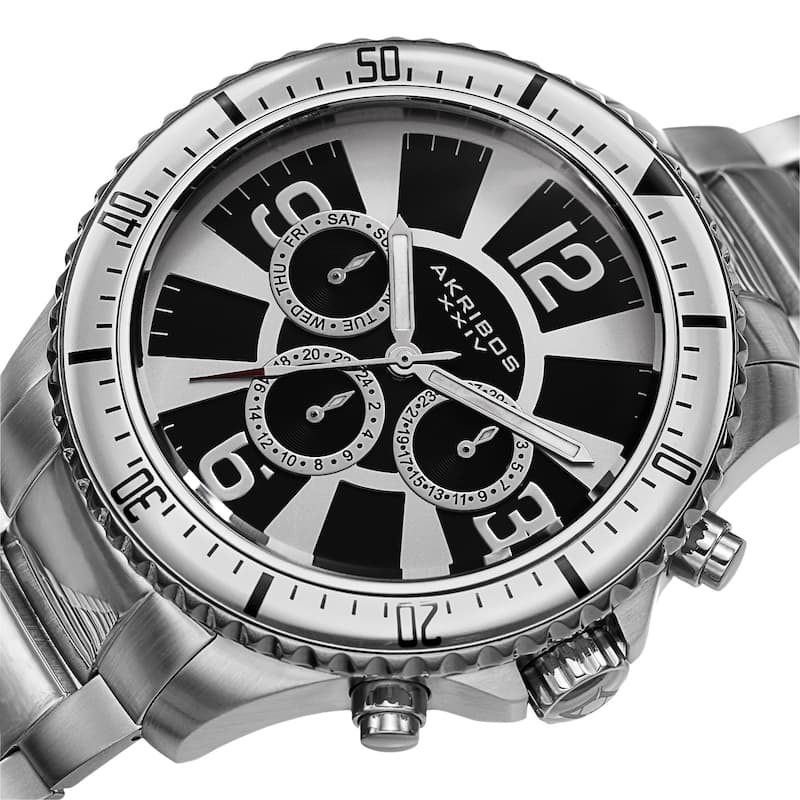 Akribos XXIV Men's Multifunction Swiss Quartz Stainless Steel Silver-Tone Bracelet Watch